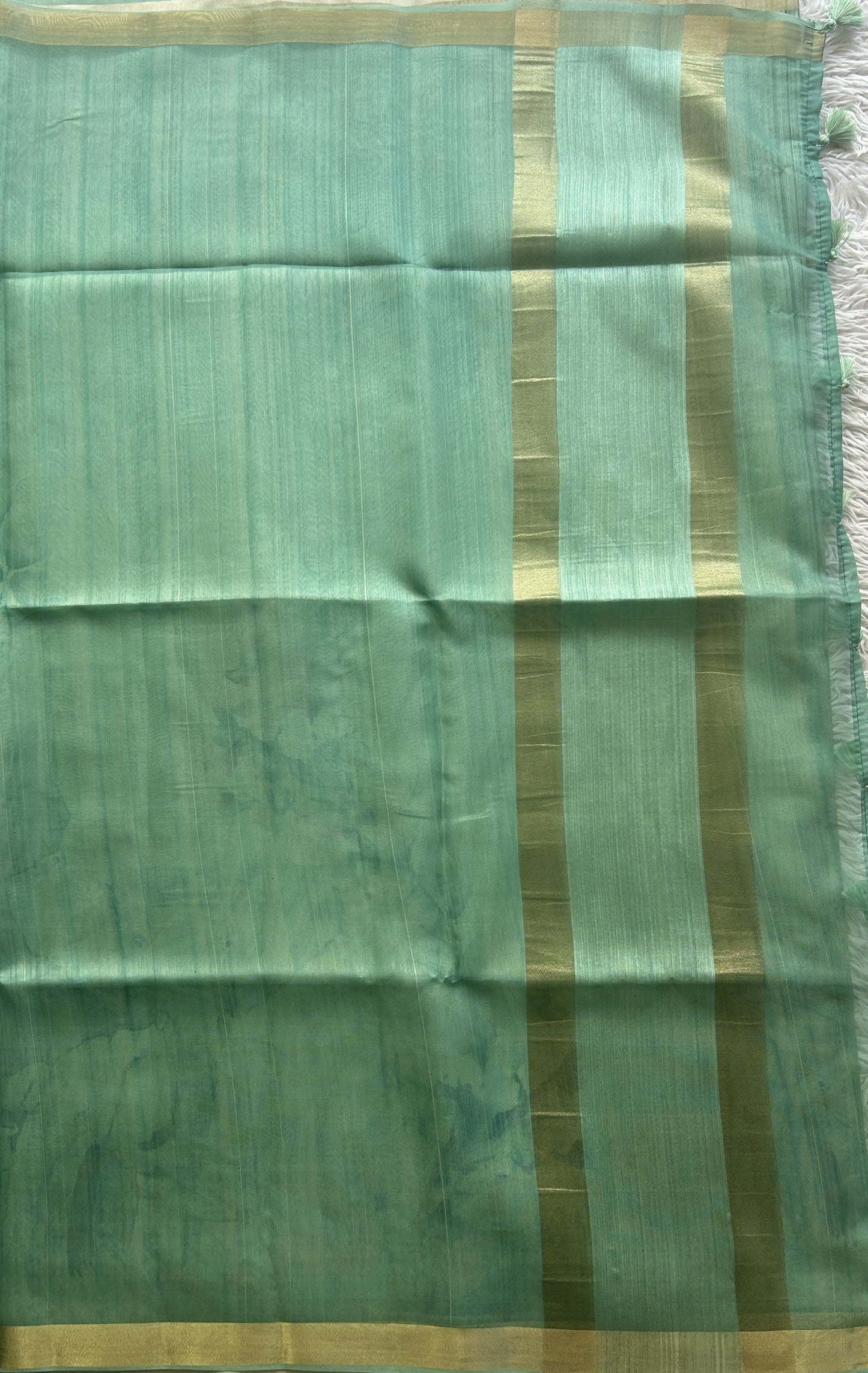 Semi Tussar Saree Aqua Blue Colored Elegantly Paired with a Zari Border. - Sampradaya Designer Studio