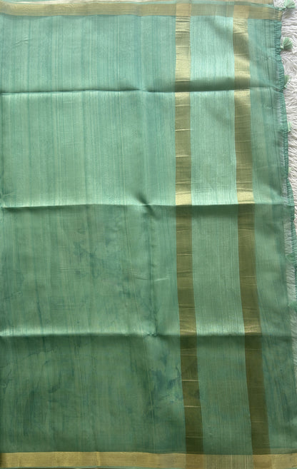 Semi Tussar Saree Aqua Blue Colored Elegantly Paired with a Zari Border. - Sampradaya Designer Studio