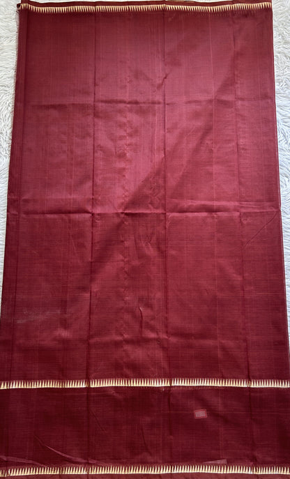 Mangalagiri Plain Pattu Saree Brown colored complemented with a mangalagiri Gap Border - Sampradaya Designer Studio