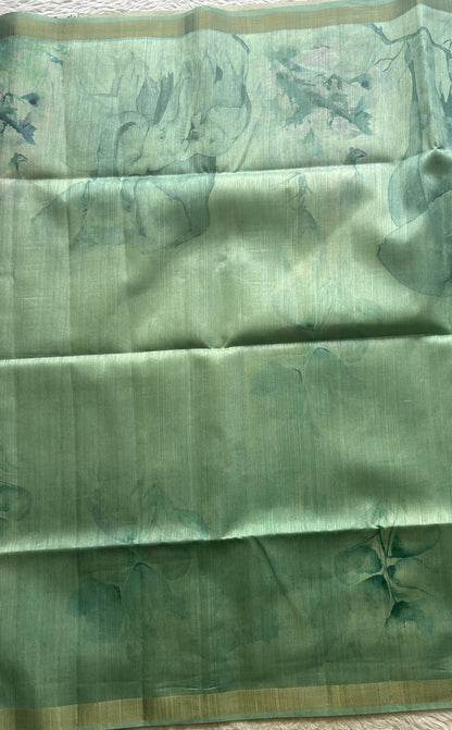 Semi Tussar Saree Aqua Blue Colored Elegantly Paired with a Zari Border. - Sampradaya Designer Studio