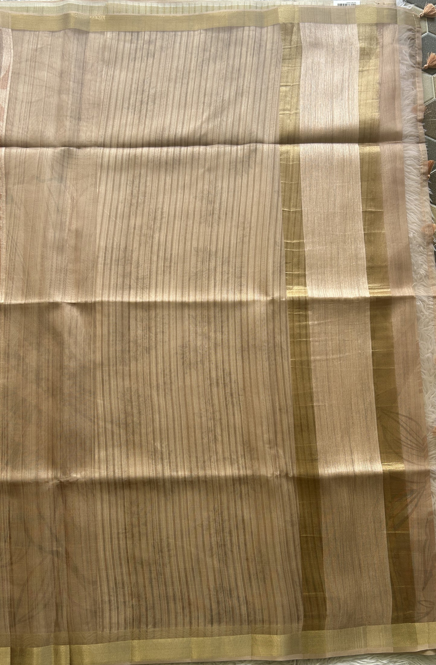 Semi Tussar Saree Light Brown Colored Elegantly Paired with a Zari Border. - Sampradaya Designer Studio