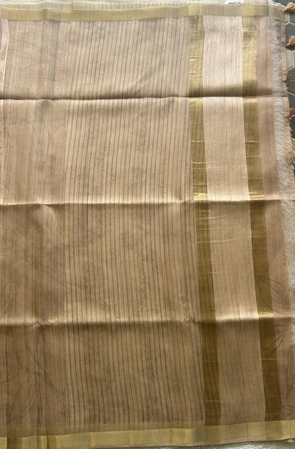 Semi Tussar Saree Light Brown Colored Elegantly Paired with a Zari Border. - Sampradaya Designer Studio
