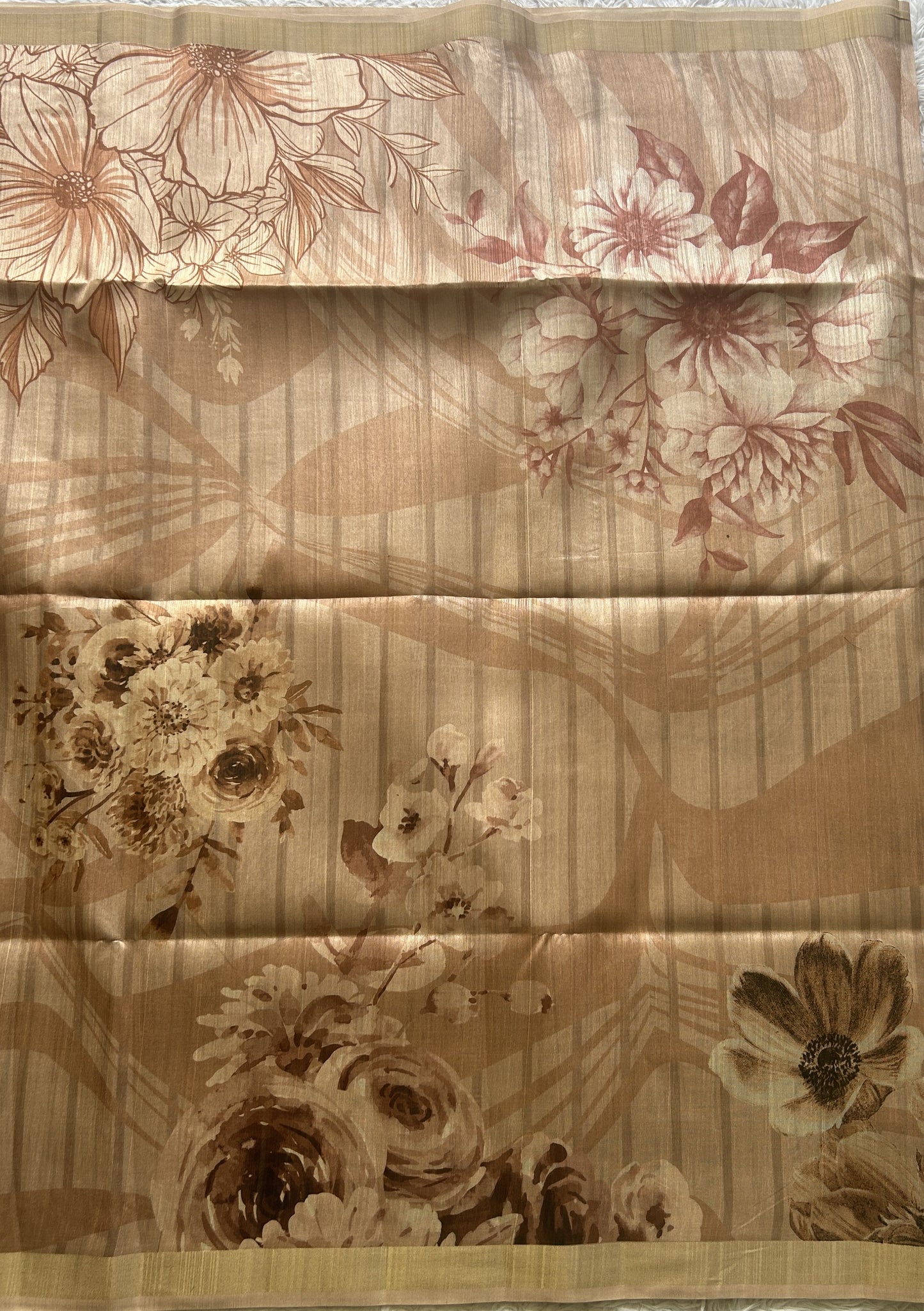 Semi Tussar Saree Light Brown Colored Elegantly Paired with a Zari Border. - Sampradaya Designer Studio