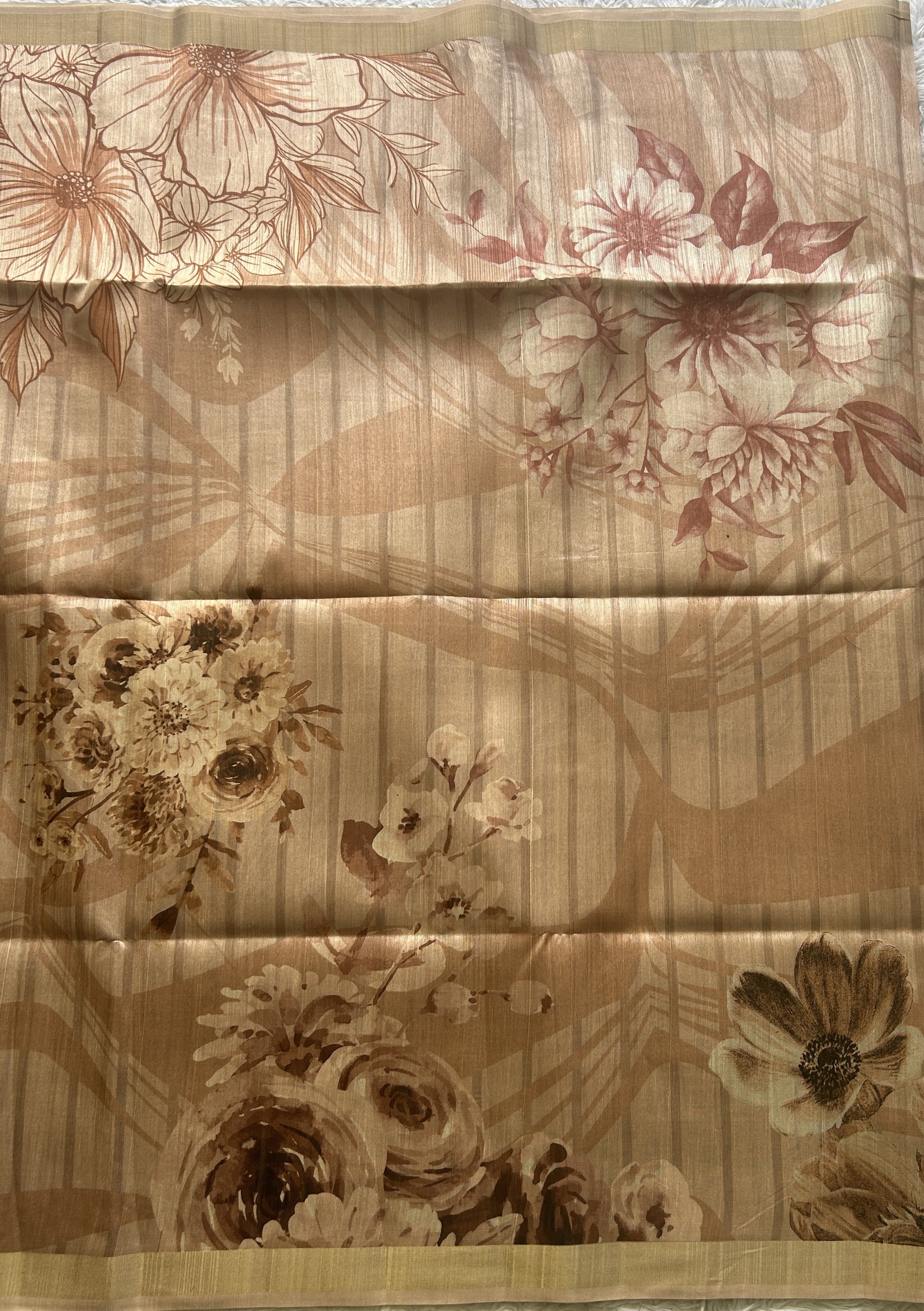 Semi Tussar Saree Light Brown Colored Elegantly Paired with a Zari Border. - Sampradaya Designer Studio