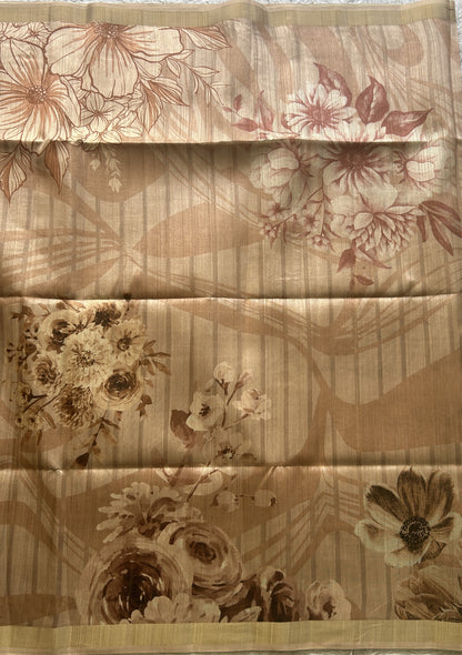Semi Tussar Saree Light Brown Colored Elegantly Paired with a Zari Border. - Sampradaya Designer Studio