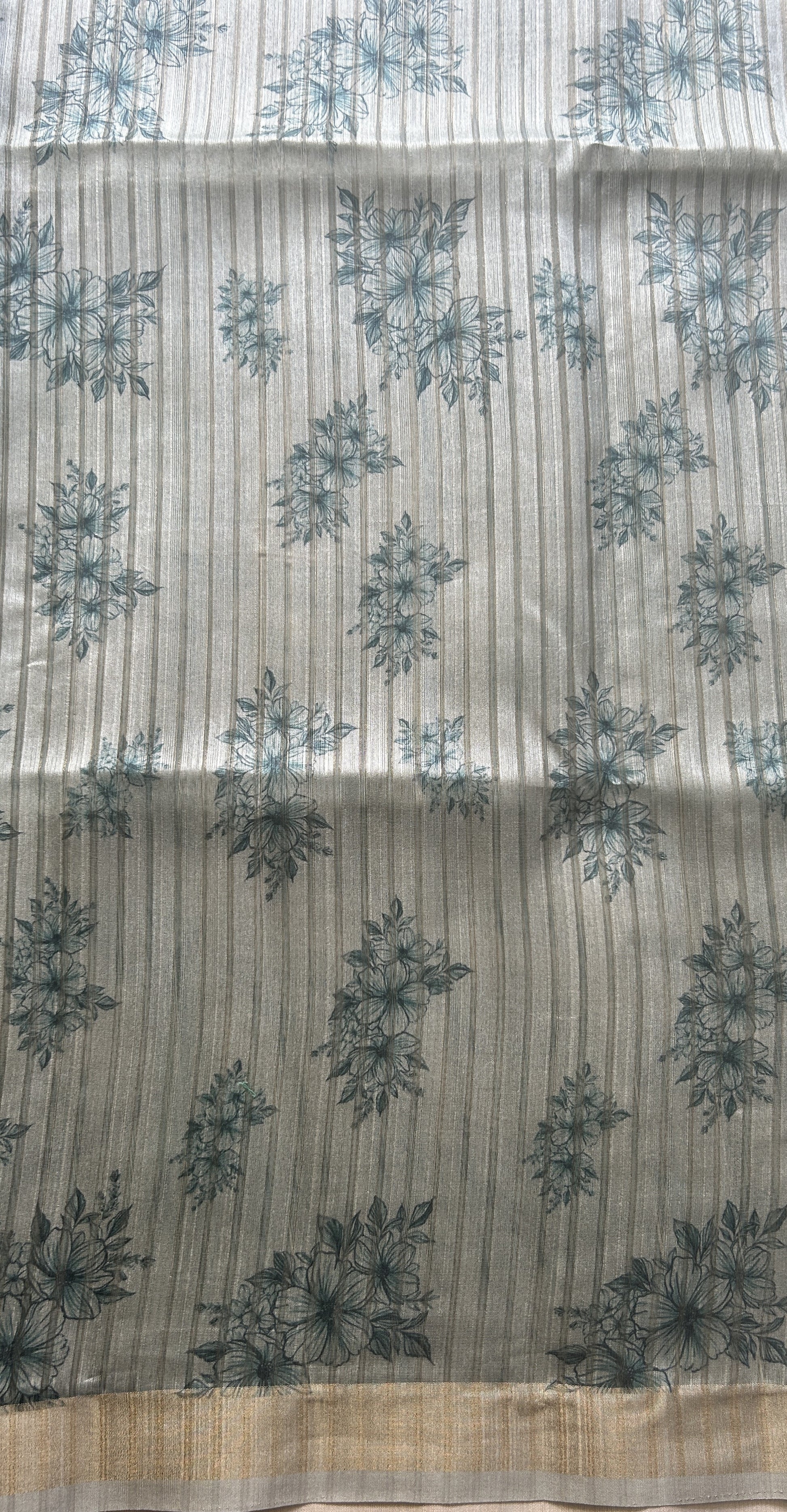 Semi Tussar Saree Sea Blue Colored Elegantly Paired with a Zari Border. - Sampradaya Designer Studio