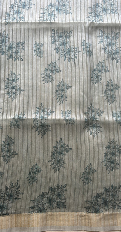 Semi Tussar Saree Sea Blue Colored Elegantly Paired with a Zari Border. - Sampradaya Designer Studio
