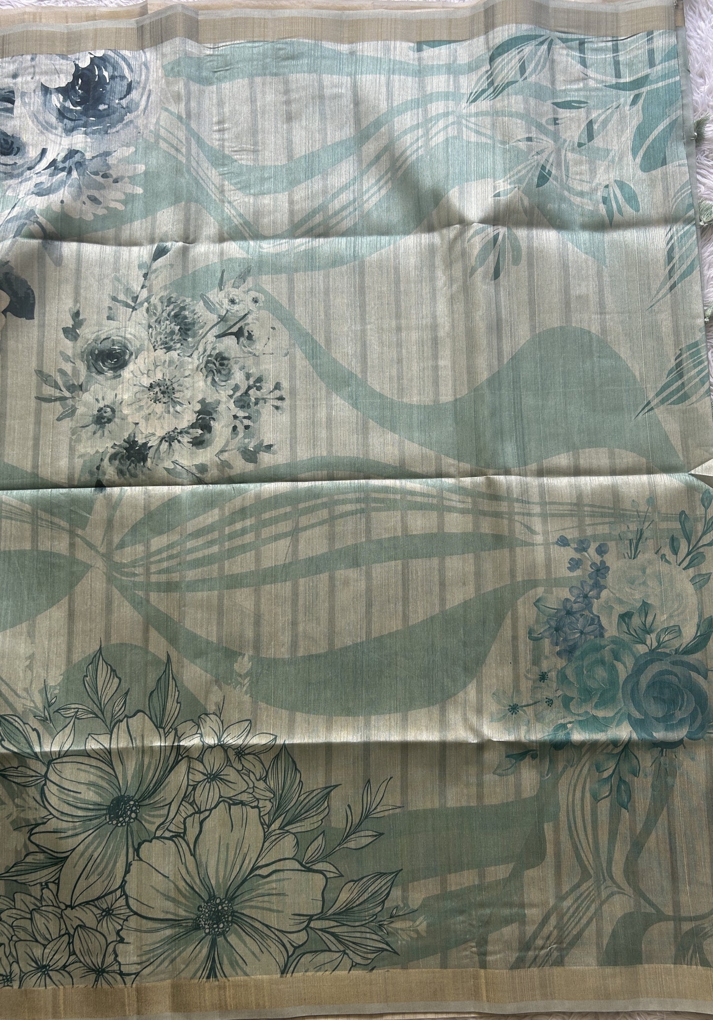Semi Tussar Saree Sea Blue Colored Elegantly Paired with a Zari Border. - Sampradaya Designer Studio