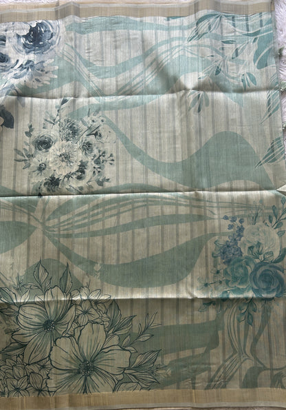 Semi Tussar Saree Sea Blue Colored Elegantly Paired with a Zari Border. - Sampradaya Designer Studio
