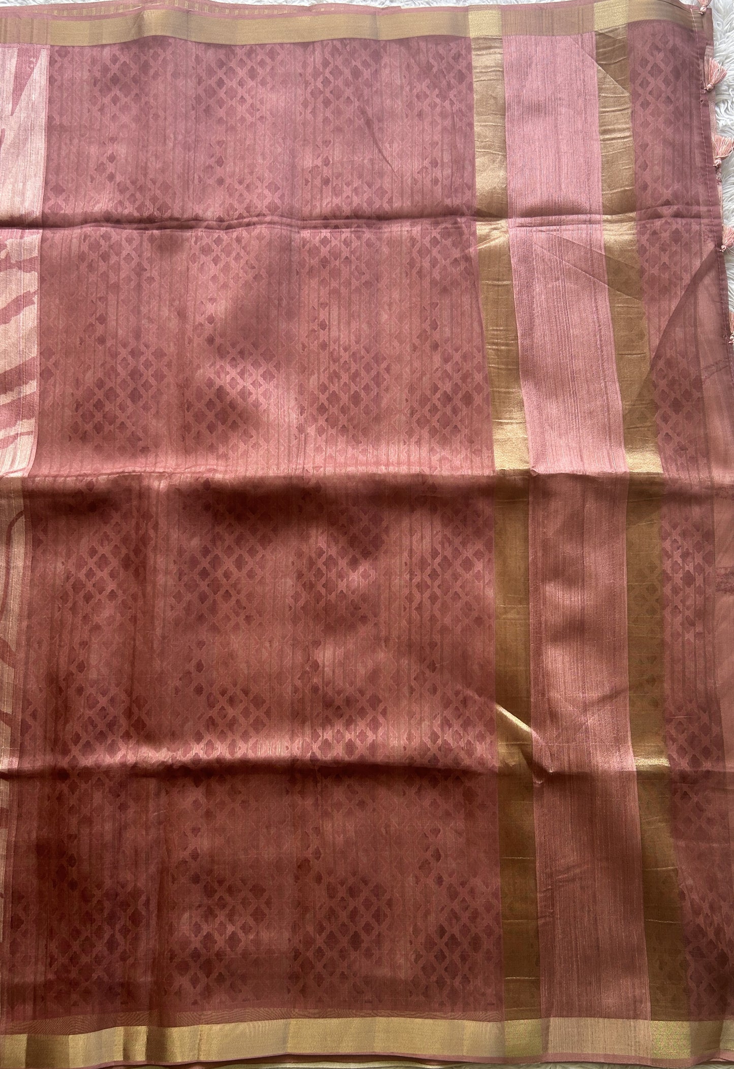 Semi Tussar Saree Onion Pink Colored Elegantly Paired with a Zari Border. - Sampradaya Designer Studio