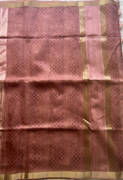 Semi Tussar Saree Onion Pink Colored Elegantly Paired with a Zari Border. - Sampradaya Designer Studio