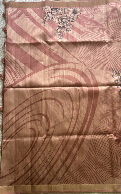 Semi Tussar Saree Onion Pink Colored Elegantly Paired with a Zari Border. - Sampradaya Designer Studio