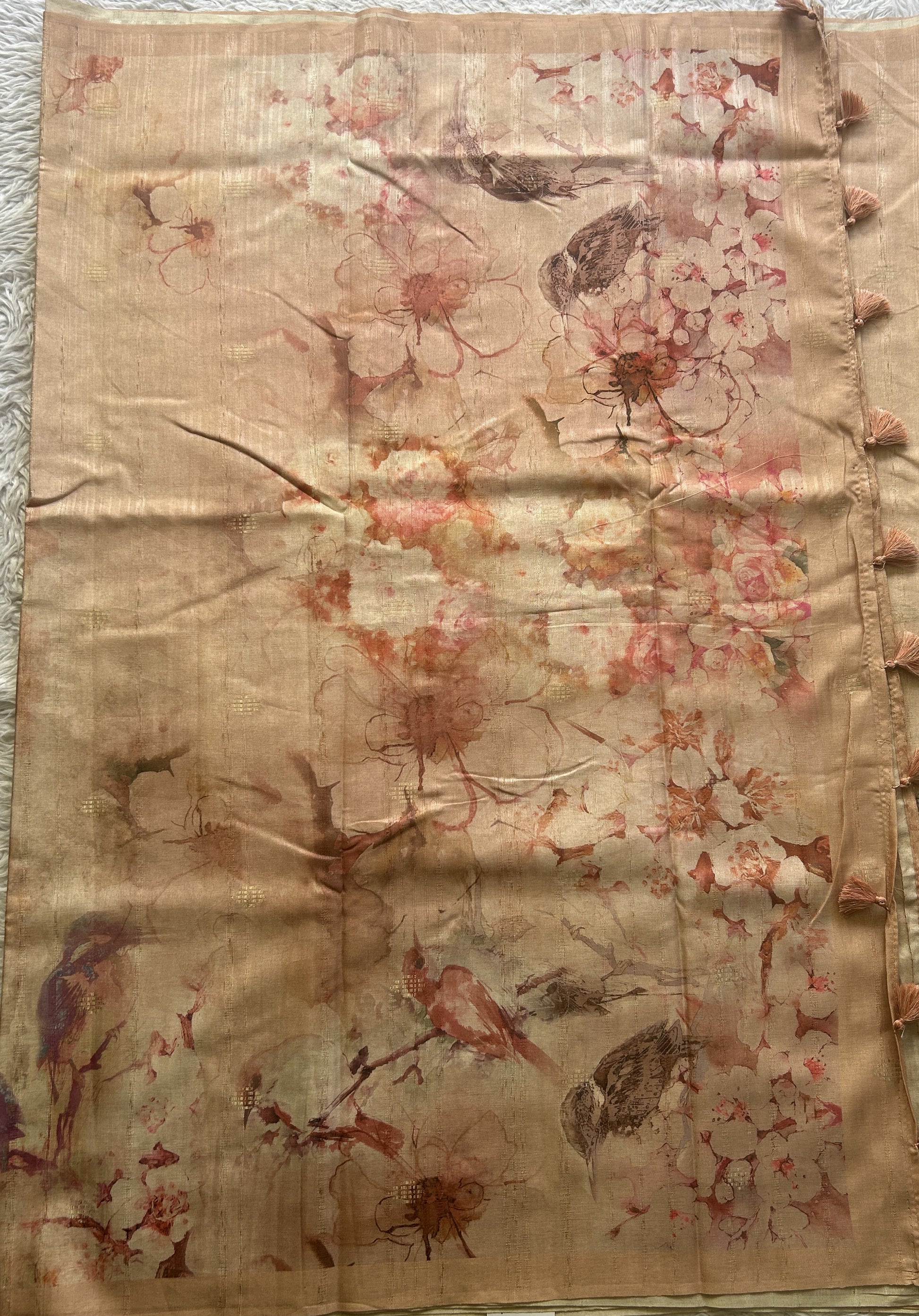 Semi Tussar Saree Light Peach Colored Elegantly Paired with a Borderless. - Sampradaya Designer Studio