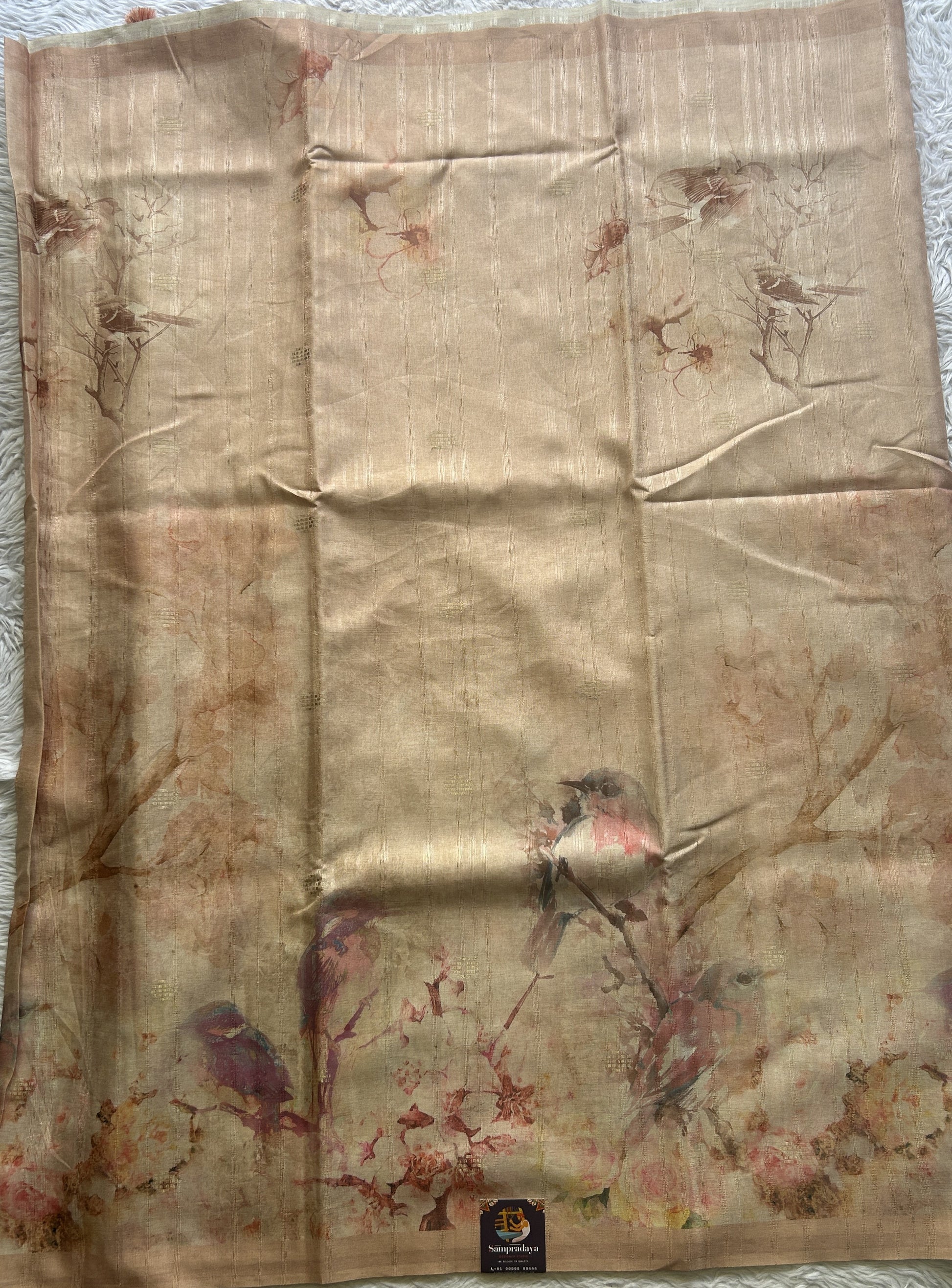 Semi Tussar Saree Light Peach Colored Elegantly Paired with a Borderless. - Sampradaya Designer Studio