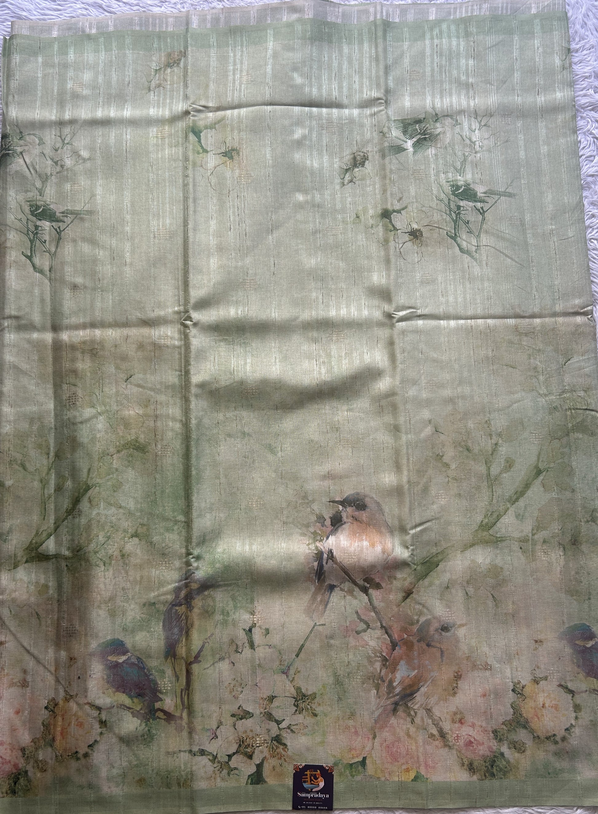 Semi Tussar Saree Sea Green Colored Elegantly Paired with a Borderless. - Sampradaya Designer Studio