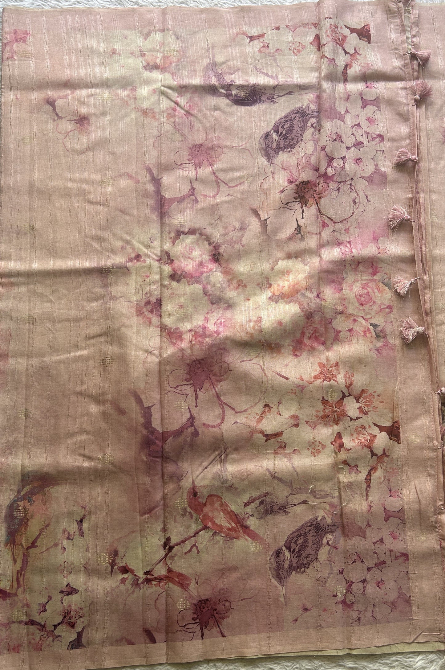 Semi Tussar Saree Light Pink Colored Elegantly Paired with a Borderless. - Sampradaya Designer Studio