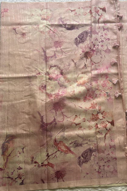 Semi Tussar Saree Light Pink Colored Elegantly Paired with a Borderless. - Sampradaya Designer Studio