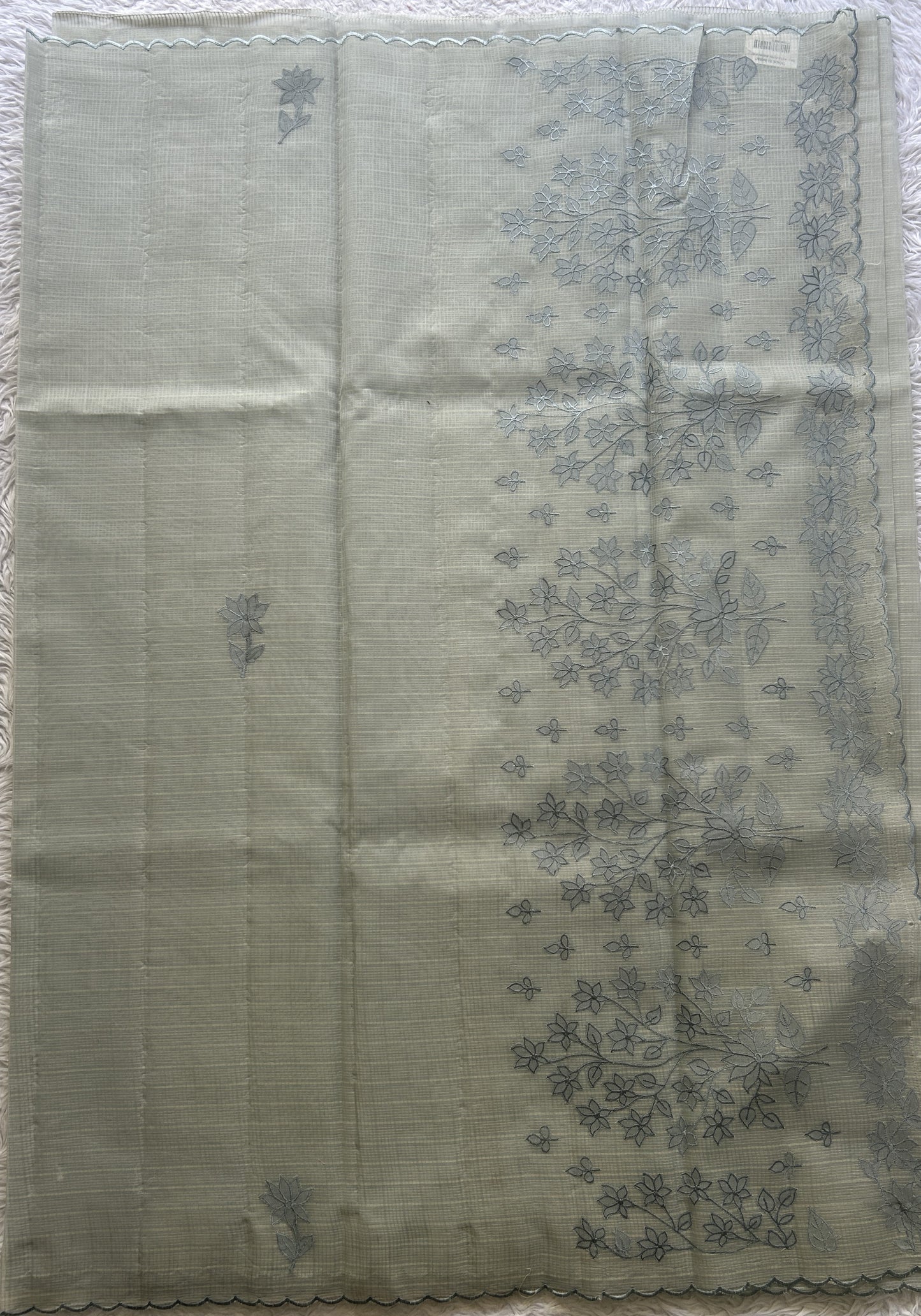 Silk kota Saree Ash colored Elegantly Paired with a Scallop Border. - Sampradaya Designer Studio