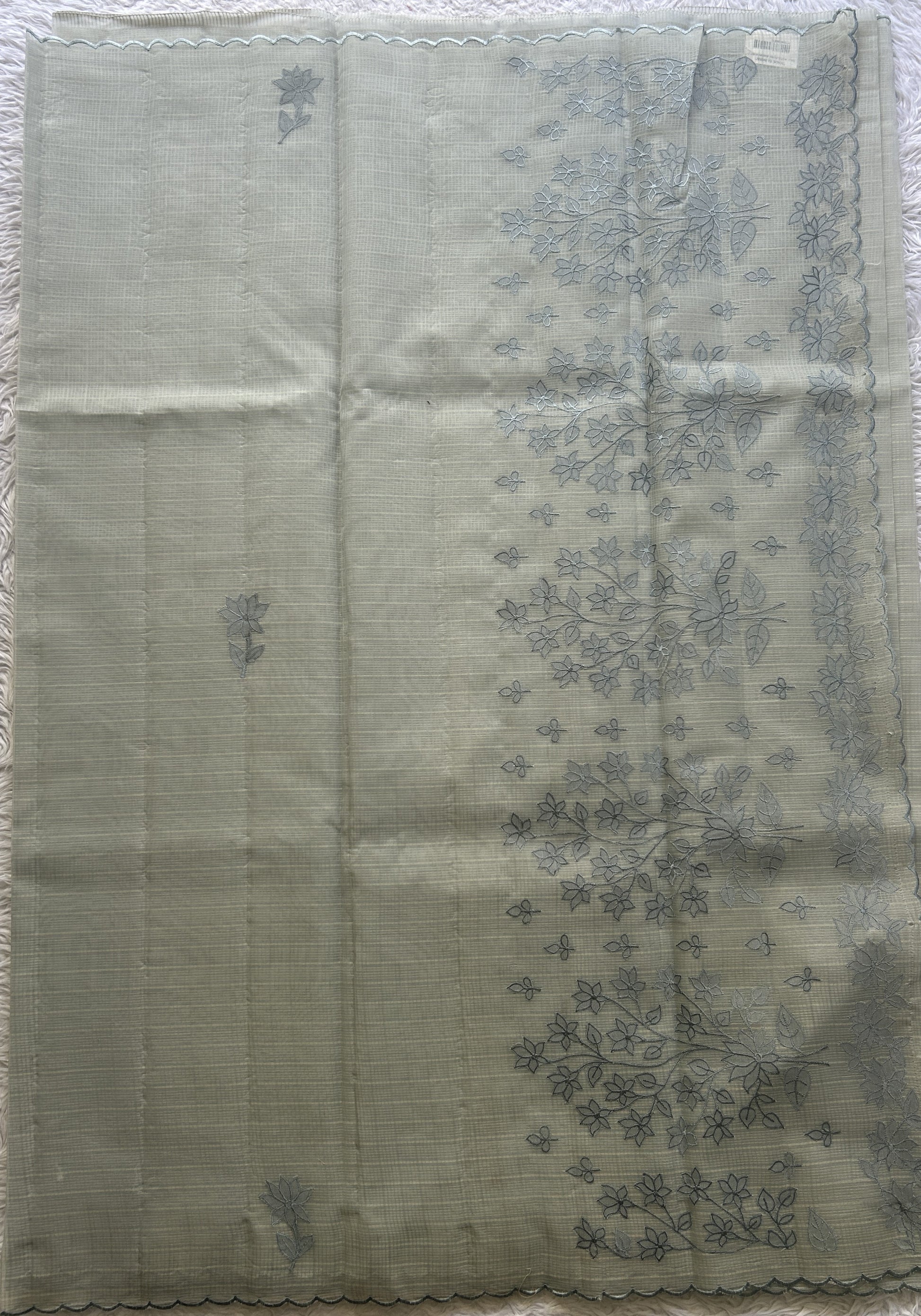 Silk kota Saree Ash colored Elegantly Paired with a Scallop Border. - Sampradaya Designer Studio