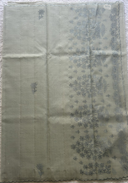 Silk kota Saree Ash colored Elegantly Paired with a Scallop Border. - Sampradaya Designer Studio