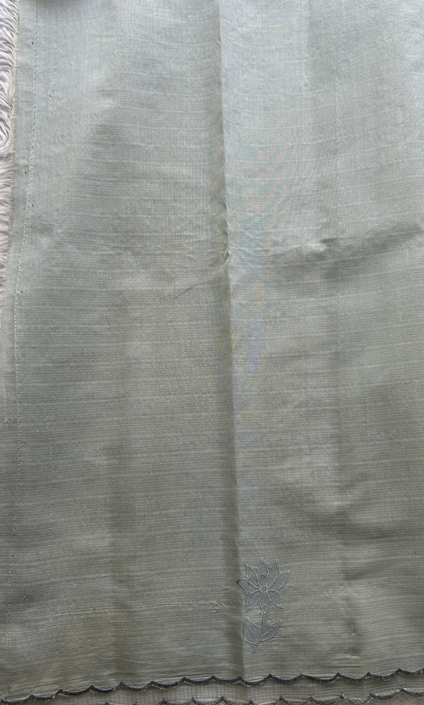 Silk kota Saree Ash colored Elegantly Paired with a Scallop Border. - Sampradaya Designer Studio