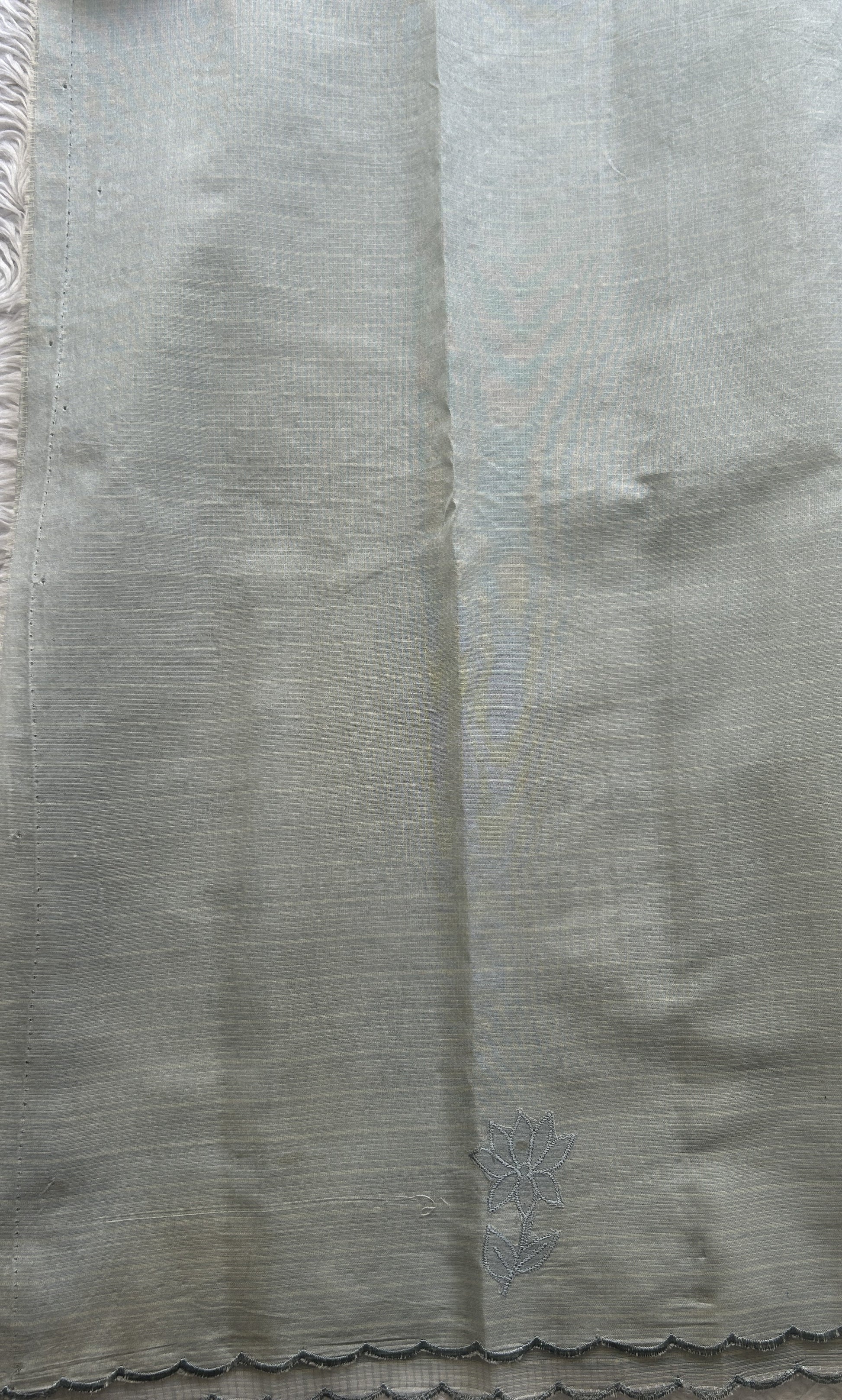 Silk kota Saree Ash colored Elegantly Paired with a Scallop Border. - Sampradaya Designer Studio