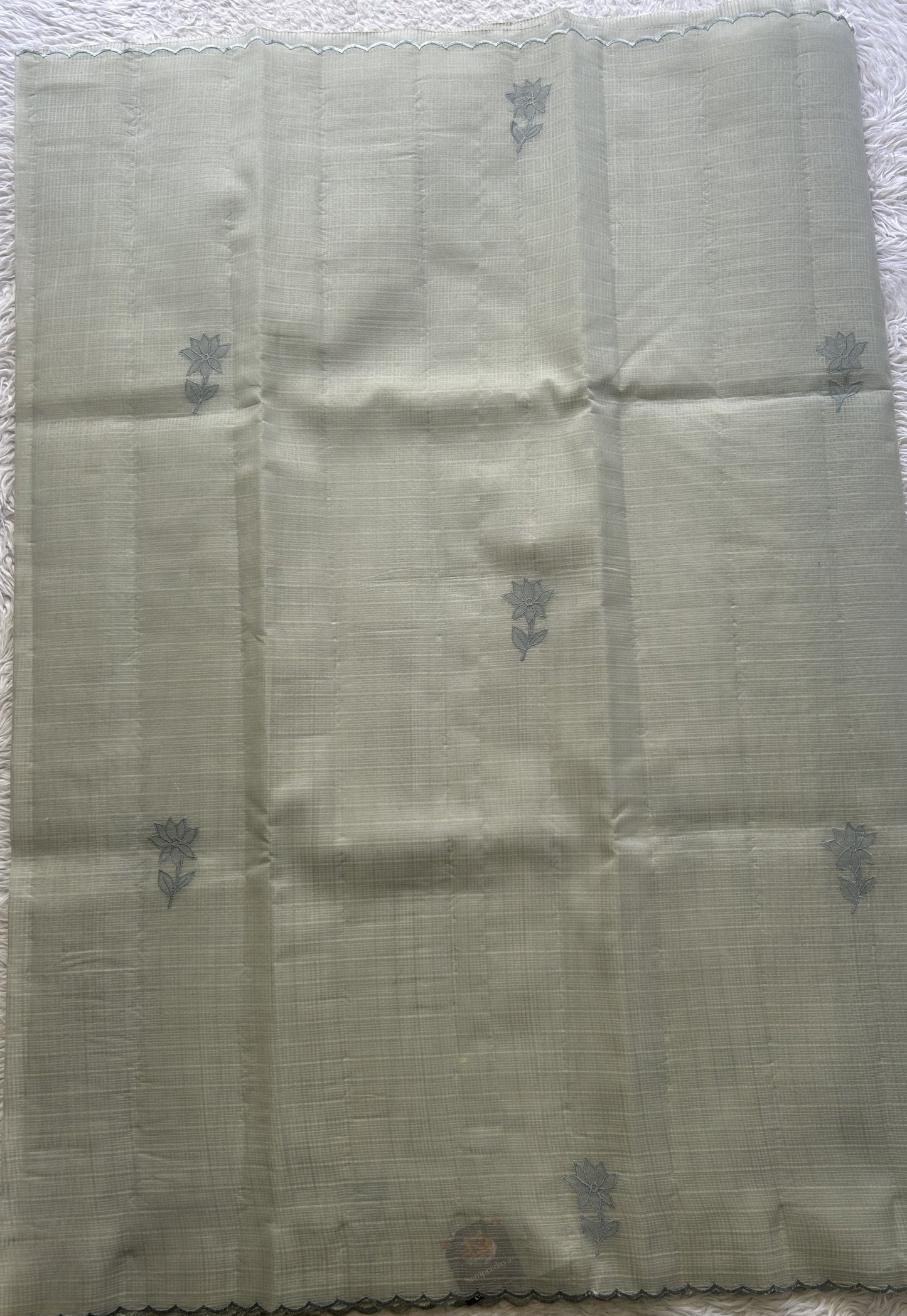 Silk kota Saree Ash colored Elegantly Paired with a Scallop Border. - Sampradaya Designer Studio