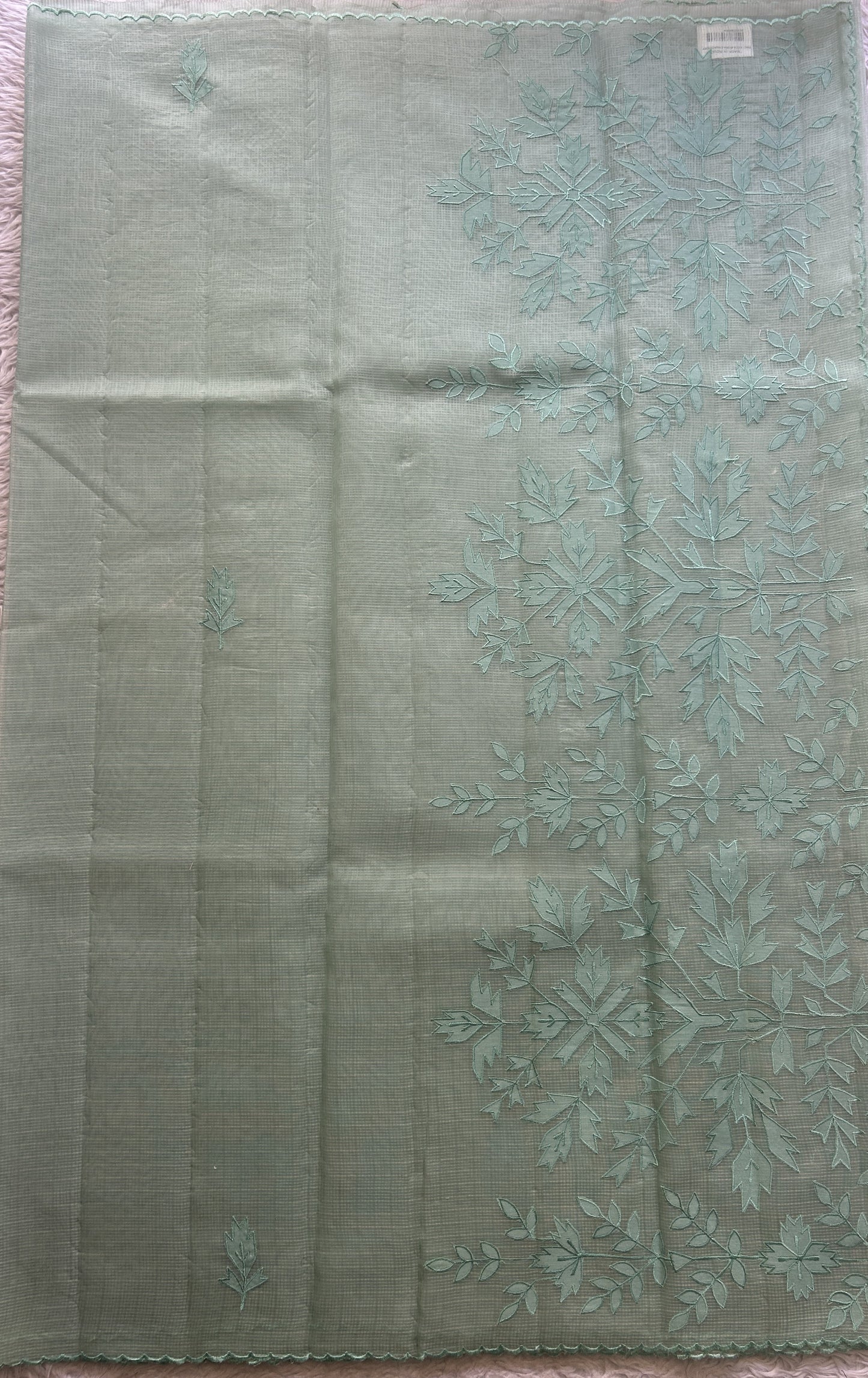 Silk kota Saree Light Mint colored Elegantly Paired with a Scallop Border. - Sampradaya Designer Studio
