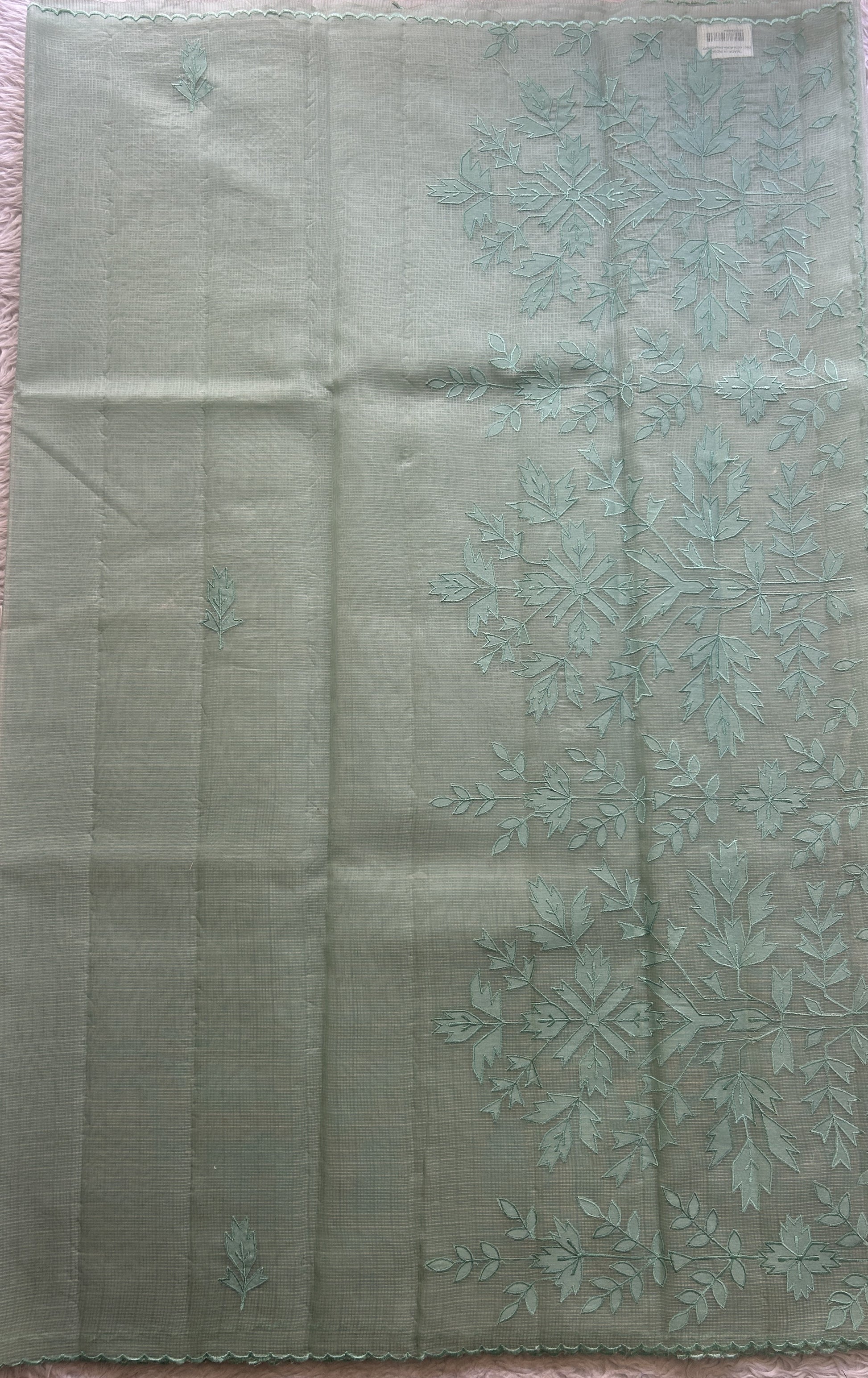 Silk kota Saree Light Mint colored Elegantly Paired with a Scallop Border. - Sampradaya Designer Studio