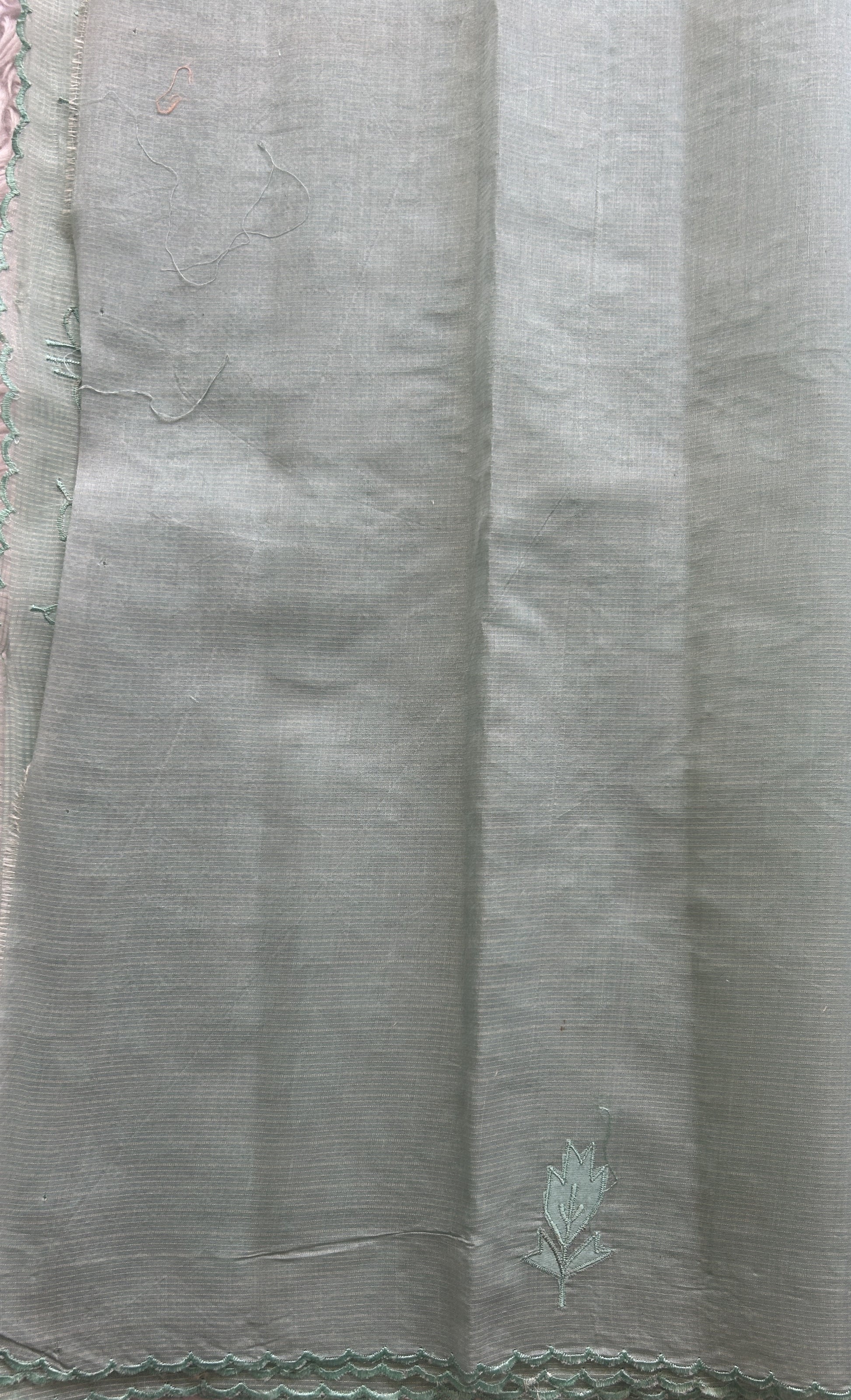 Silk kota Saree Light Mint colored Elegantly Paired with a Scallop Border. - Sampradaya Designer Studio