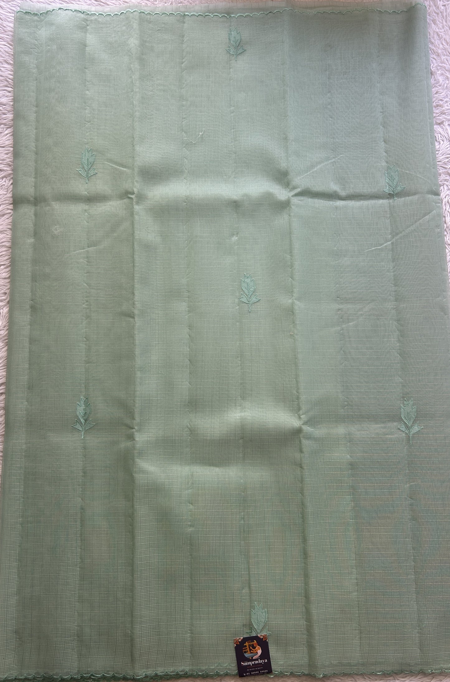 Silk kota Saree Light Mint colored Elegantly Paired with a Scallop Border. - Sampradaya Designer Studio