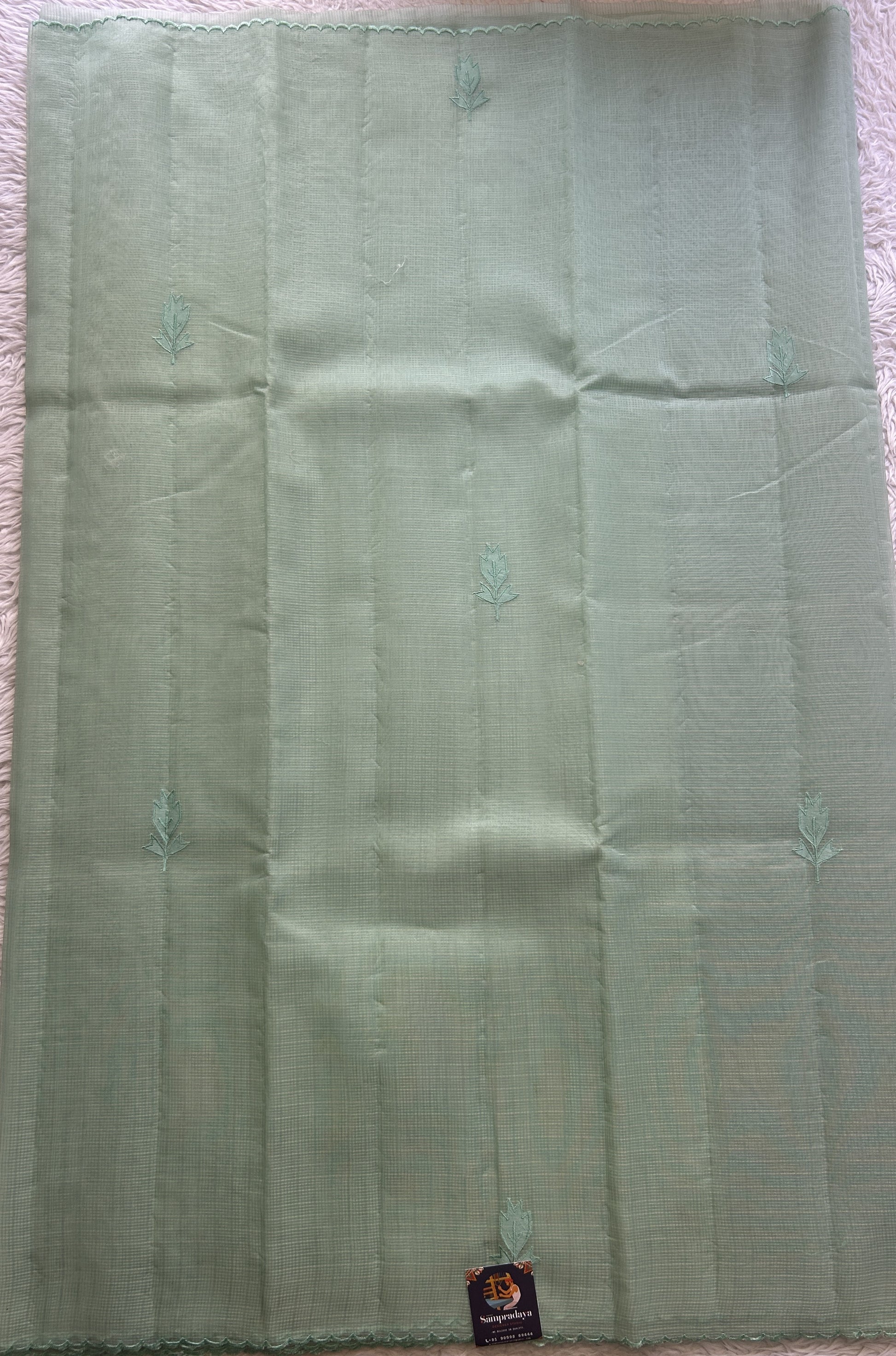 Silk kota Saree Light Mint colored Elegantly Paired with a Scallop Border. - Sampradaya Designer Studio