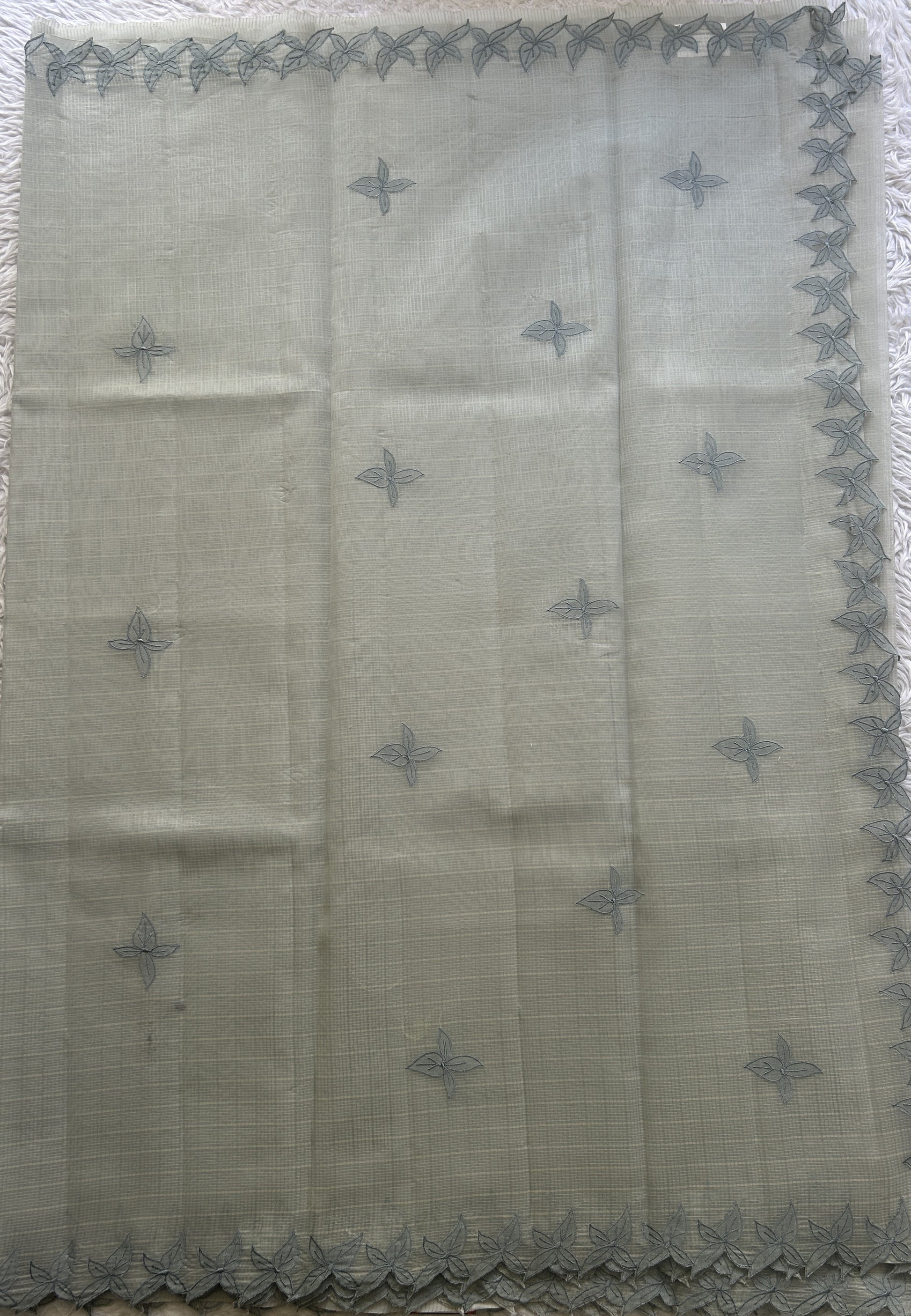 Silk kota Saree Gray colored Complemented with a Applique Border. - Sampradaya Designer Studio