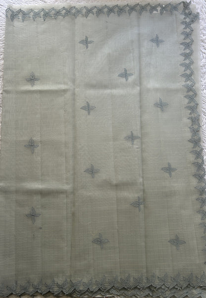 Silk kota Saree Gray colored Complemented with a Applique Border. - Sampradaya Designer Studio