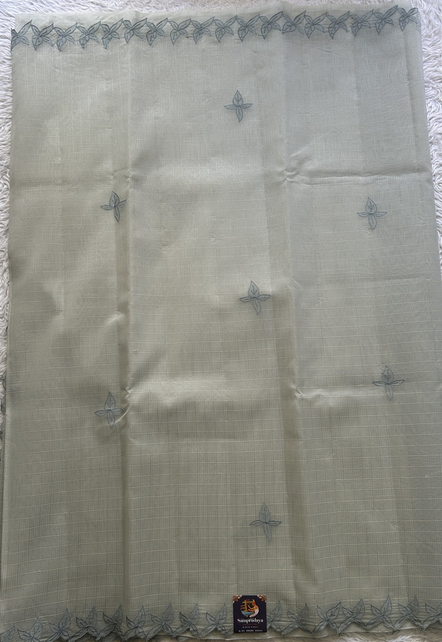 Silk kota Saree Gray colored Complemented with a Applique Border. - Sampradaya Designer Studio