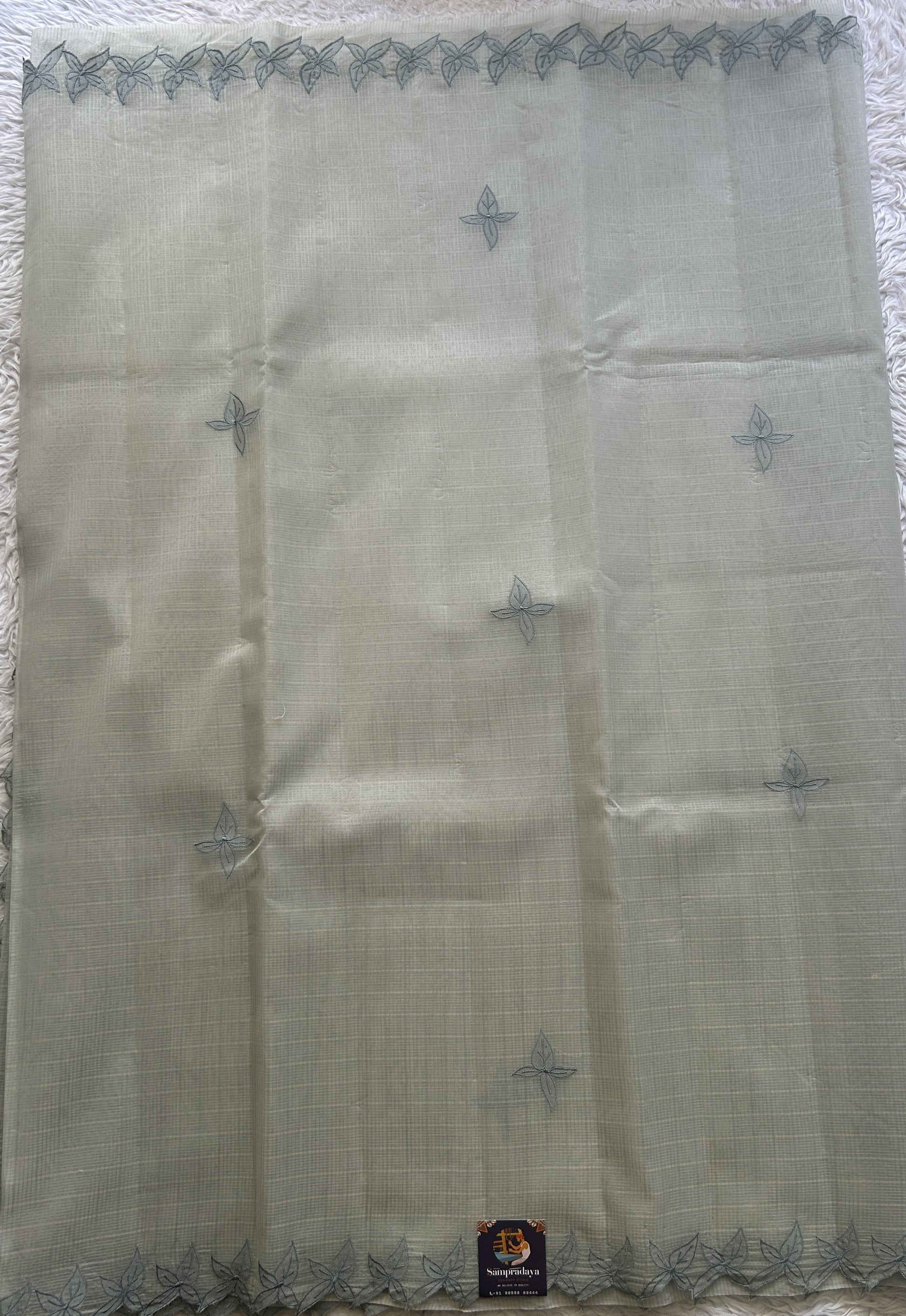 Silk kota Saree Gray colored Complemented with a Applique Border. - Sampradaya Designer Studio