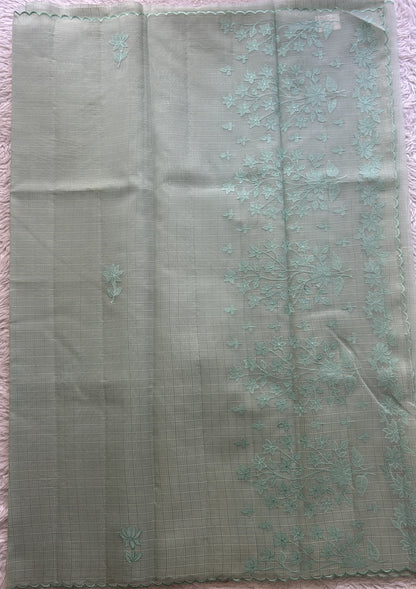 Silk kota Saree Mint Mist colored Complemented with a Scallop Border. - Sampradaya Designer Studio