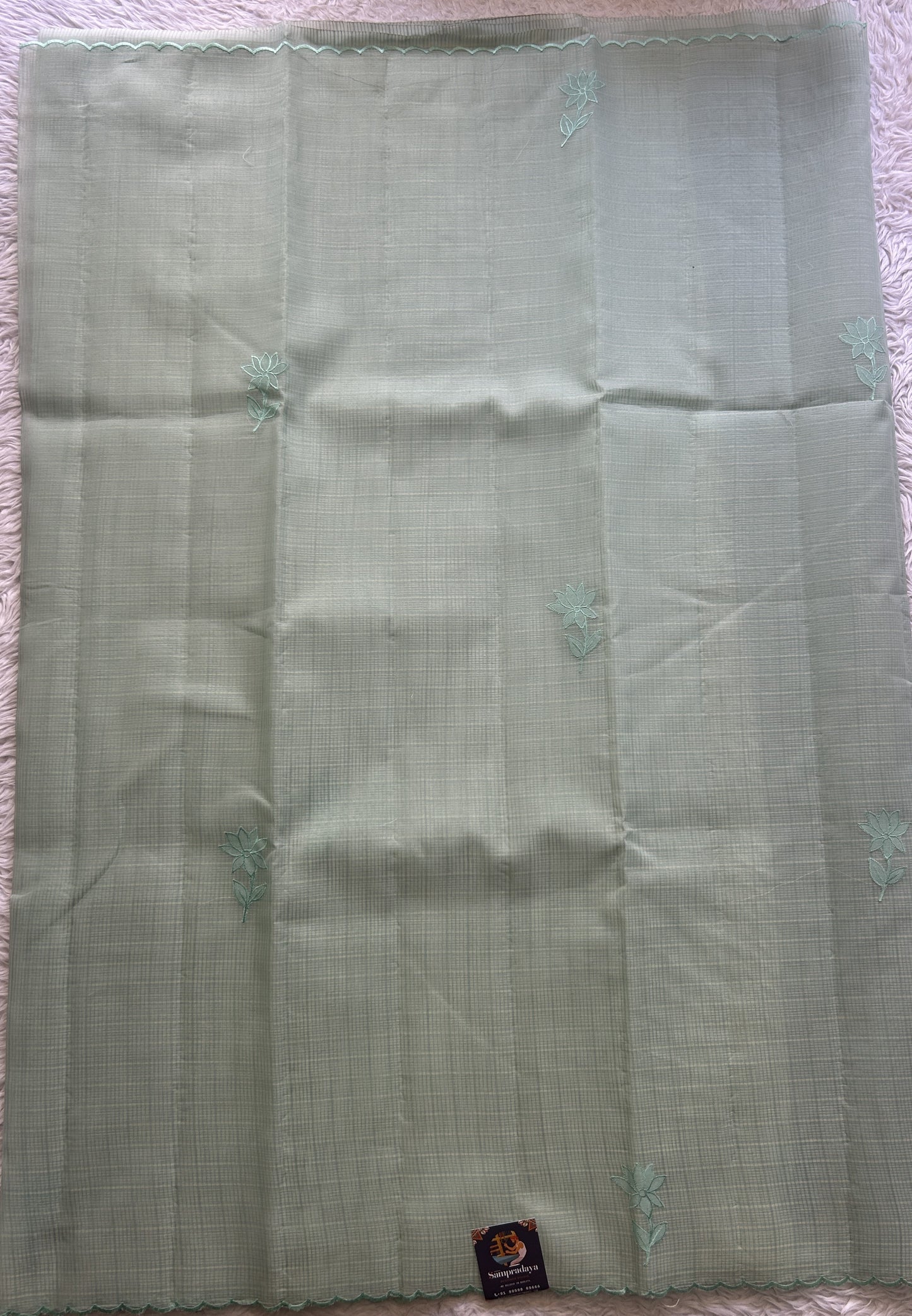 Silk kota Saree Mint Mist colored Complemented with a Scallop Border. - Sampradaya Designer Studio