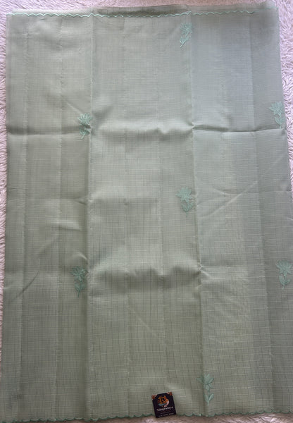 Silk kota Saree Mint Mist colored Complemented with a Scallop Border. - Sampradaya Designer Studio