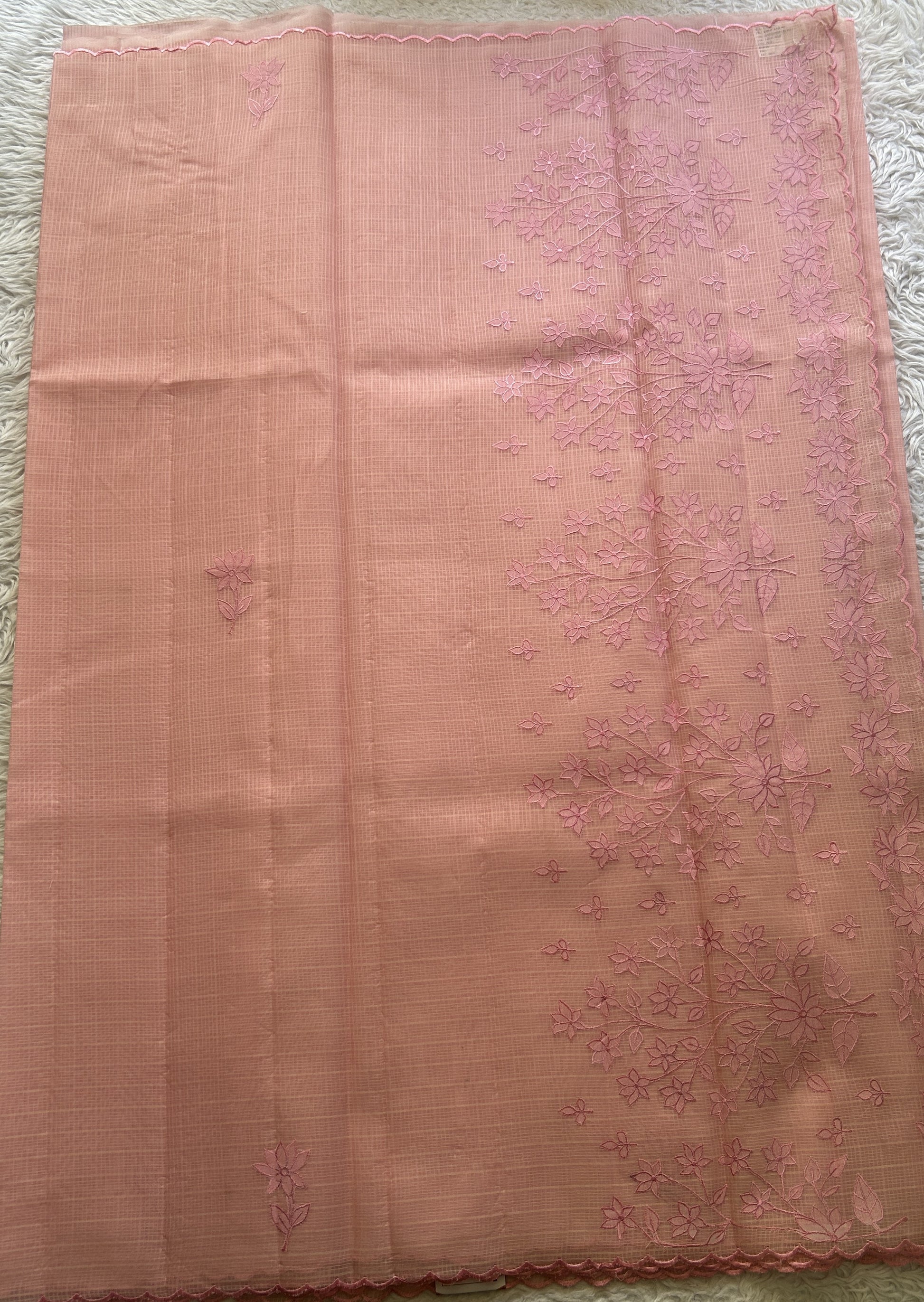 Silk kota Saree Light Pink colored Complemented with a Scallop Border. - Sampradaya Designer Studio