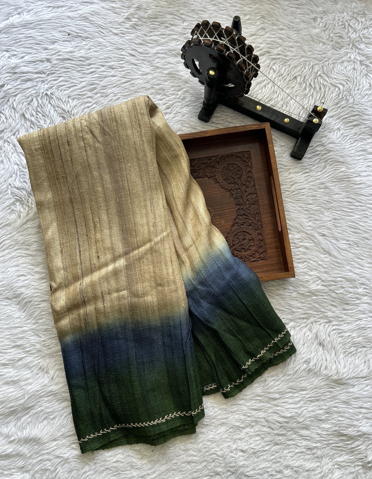 Pure Matka and Muslin Saree Tie and Dye Colored Complemented with a Thread Border. - Sampradaya Designer Studio