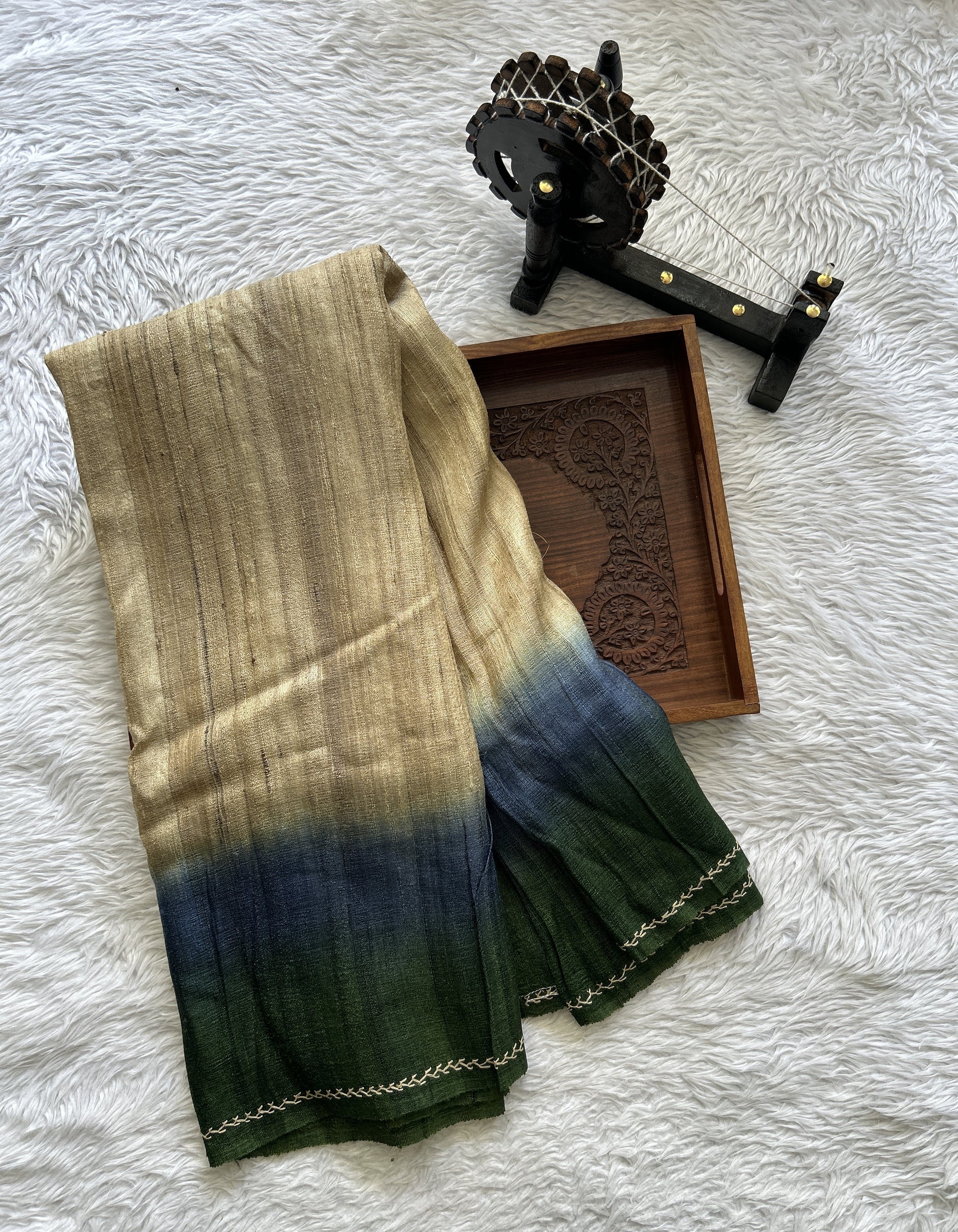 Pure Matka and Muslin Saree Tie and Dye Colored Complemented with a Thread Border. - Sampradaya Designer Studio