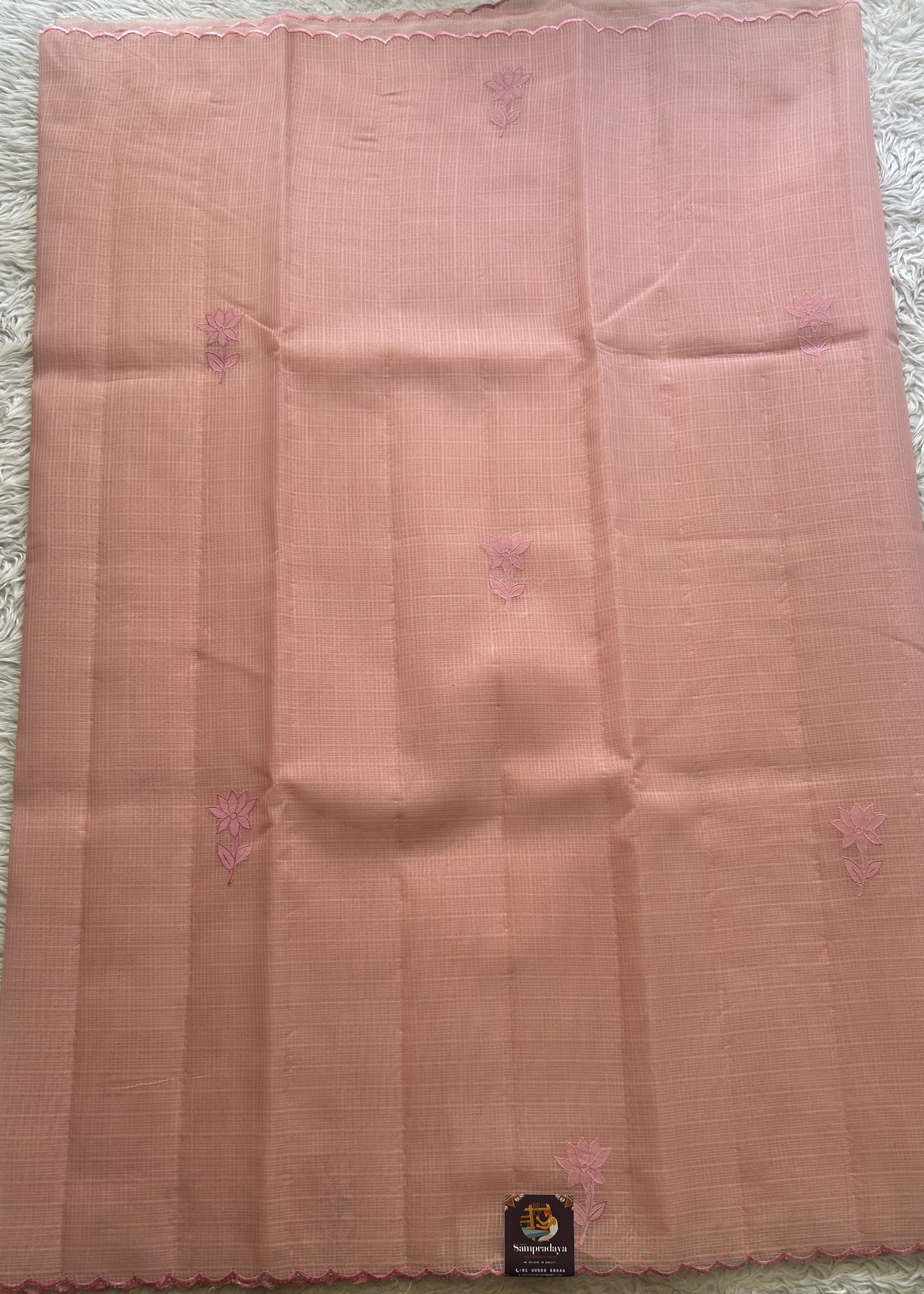 Silk kota Saree Light Pink colored Complemented with a Scallop Border. - Sampradaya Designer Studio