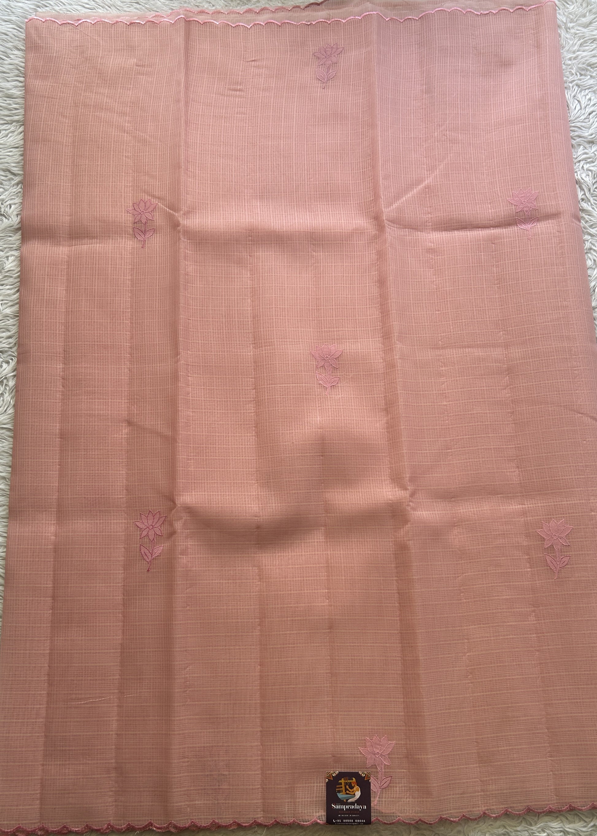 Silk kota Saree Light Pink colored Complemented with a Scallop Border. - Sampradaya Designer Studio