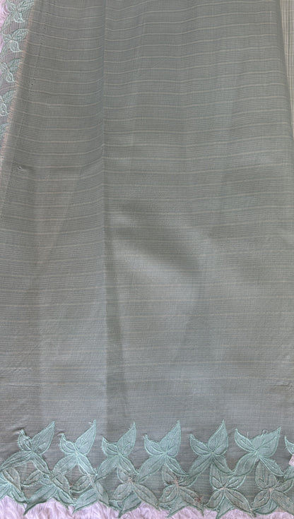 Silk kota Saree Mint colored Complemented with a Applique Border. - Sampradaya Designer Studio
