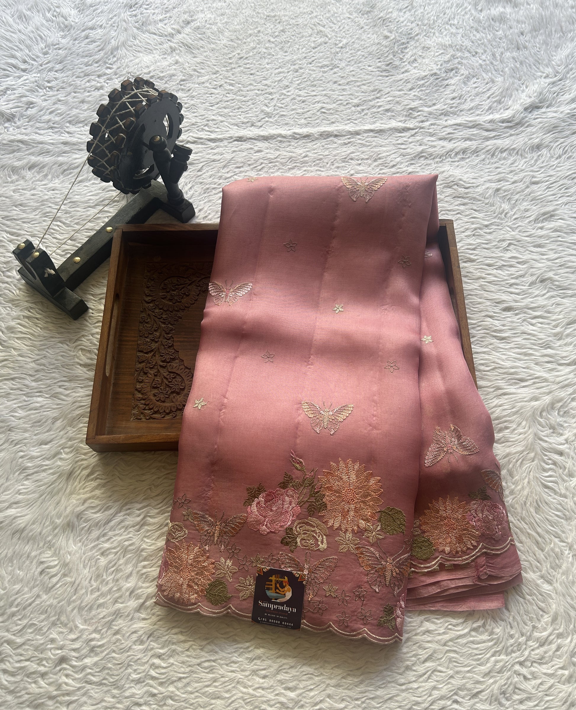 Banarasi Tissue Kora Saree Light Pink Colored Complemented with a Scallop Border. - Sampradaya Designer Studio