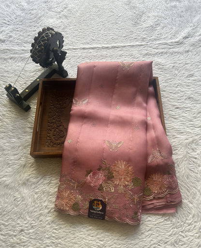 Banarasi Tissue Kora Saree Light Pink Colored Complemented with a Scallop Border. - Sampradaya Designer Studio