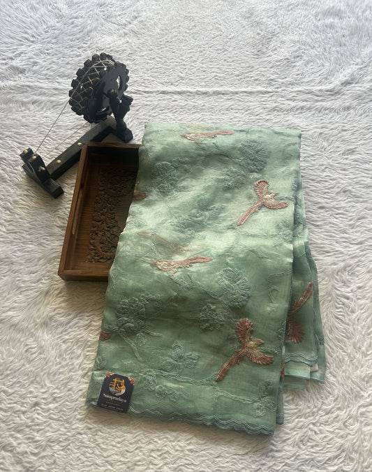 Banarasi Tissue Kora Saree Light Sky Blue Colored Complemented with a Scallop Border. - Sampradaya Designer Studio