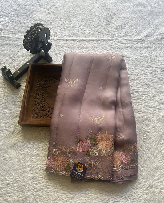 Banarasi Tissue Kora Saree Lilac Colored Complemented with a Scallop Border. - Sampradaya Designer Studio