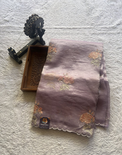 Banarasi Tissue Kora Saree Lavender Colored Complemented with a Scallop Border. - Sampradaya Designer Studio